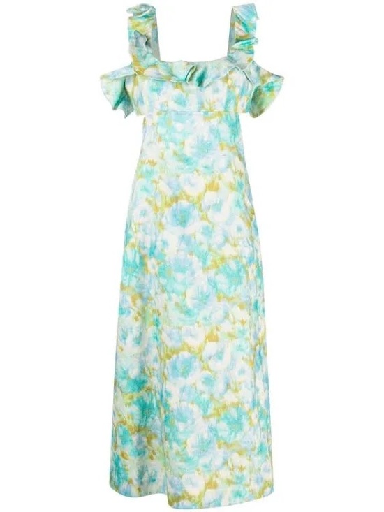 Zimmermann Dresses & Skirts - Zimmermann Teal & Yellow Floral Cold-Shoulder Maxi Dress